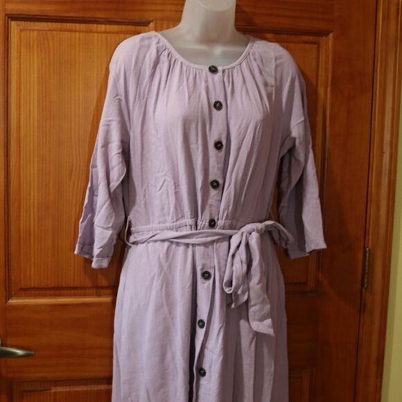 Mello Day Lavender Button Front Long Sleeve Belted Maxi Dress NWT Large - Picture 6 of 16